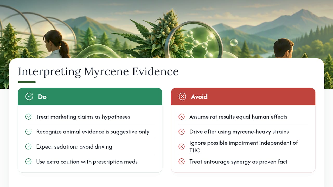 Verify The Coa: Myrcene Strains Often Exceed 20% For Medical Users What The Evidence Actually Says About Effects And Safety — Overview Diagram