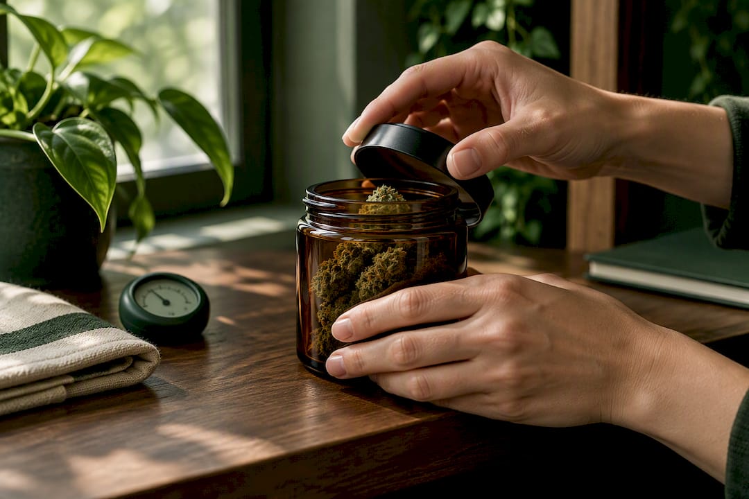 Citrus Cannabis Strains: Terpenes, Seeds And Grow Tips For Home Growers Hands Burping A Cannabis Curing Jar