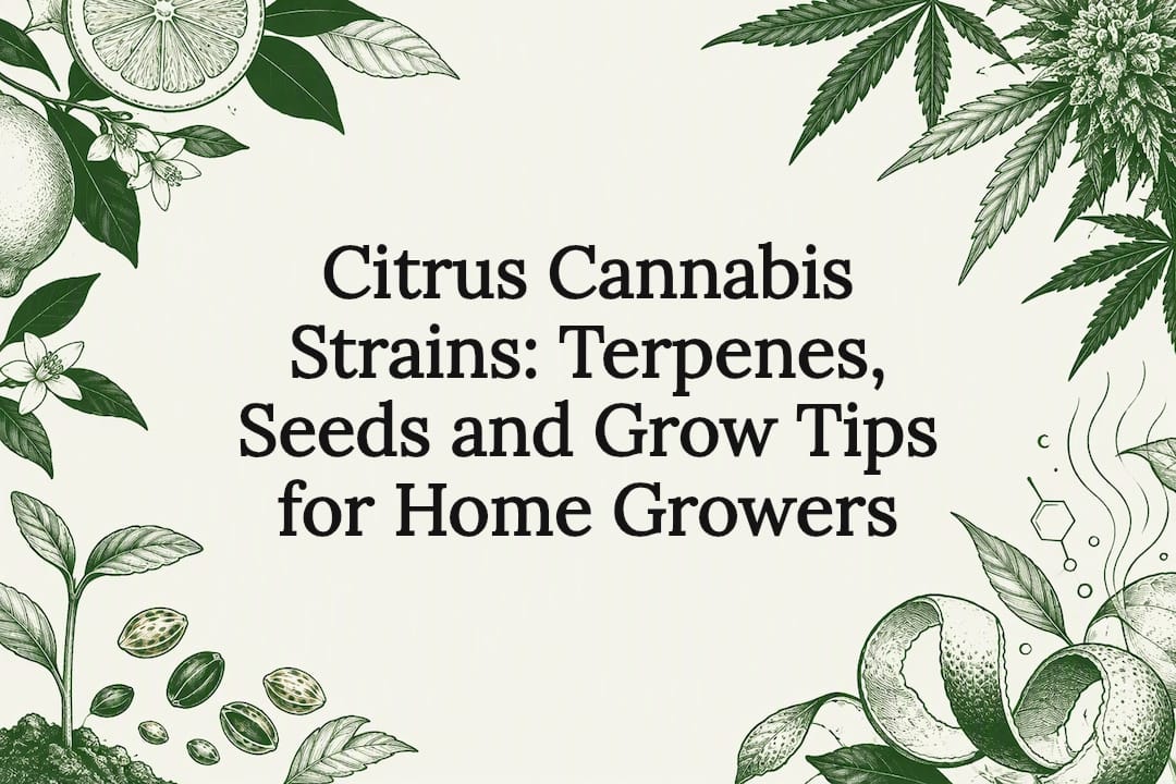 Citrus Cannabis Strains: Terpenes, Seeds And Grow Tips For Home Growers Citrus Cannabis Strain Botanical Title Card