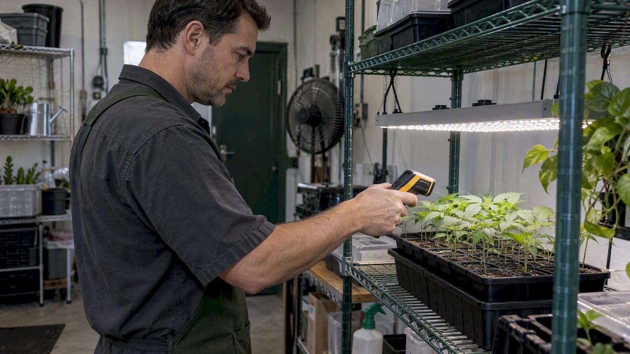 Dli Backed 16/8–18/6 Seedling Light Schedule For Beginners Grower Checking Seedling Canopy Temperature