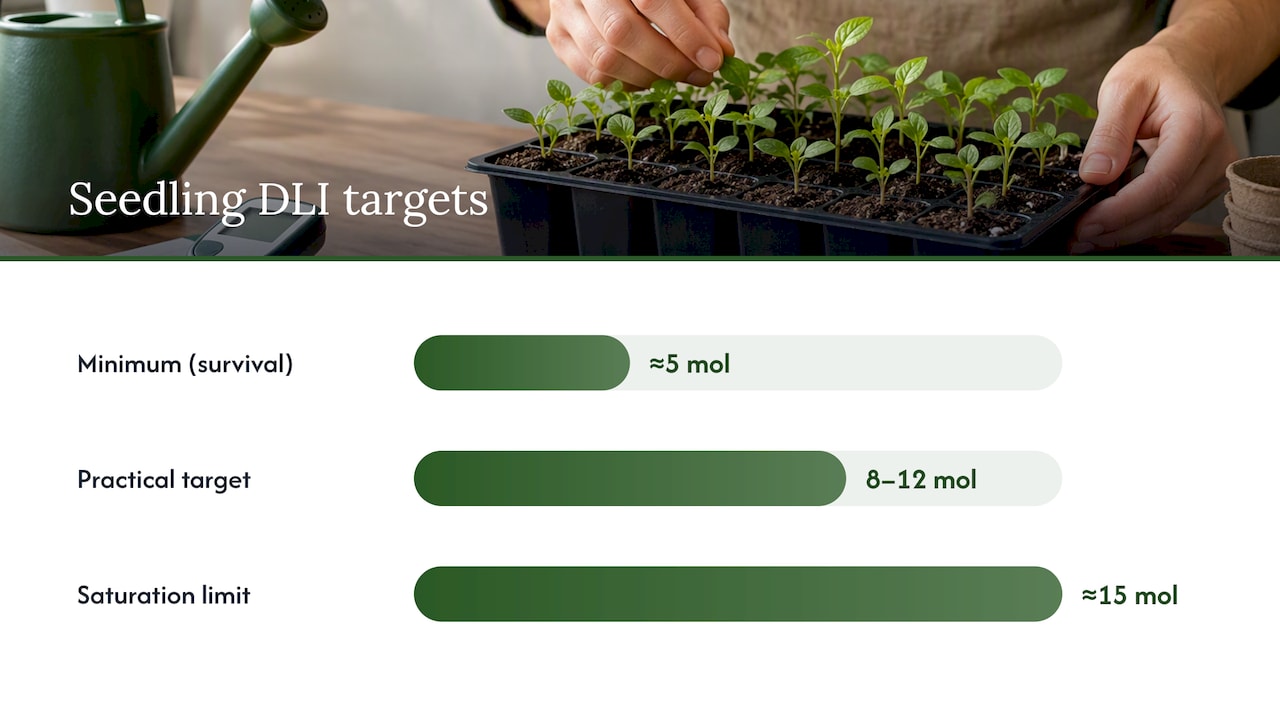 Dli Backed 16/8–18/6 Seedling Light Schedule For Beginners How Light Dose And Photoperiod Work Together — Overview Diagram
