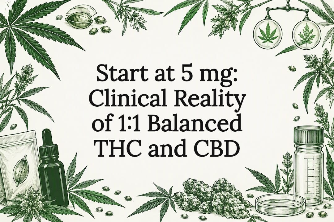 Start At 5 Mg: Clinical Reality Of 1:1 Balanced Thc And Cbd Decorative Balanced Thc Cbd Title Card