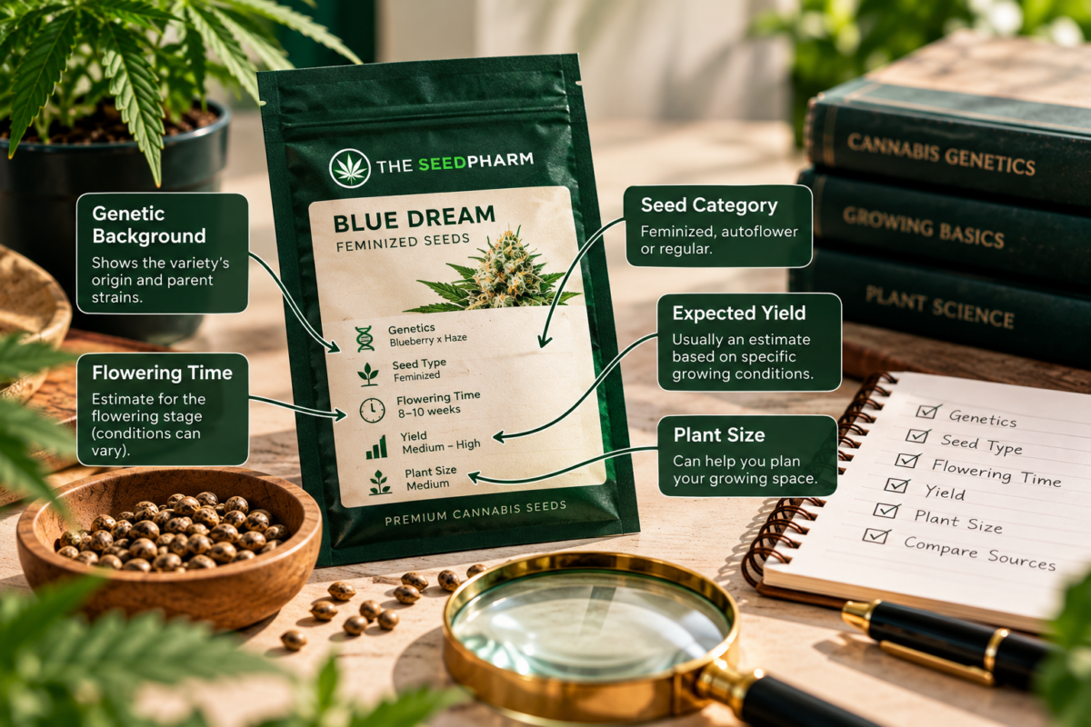 How To Read Cannabis Seed Descriptions: 7 Details Worth Checking Before You Buy Blue Dream Seed Guide Infographic